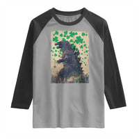 Funny St Patrick's Day Japanese Giant Monster Raglan Shirt Vintage Shamrock