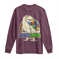 Funny Autism Awareness Dinosaur Long Sleeve Shirt Autismsaurus Puzzle Pieces