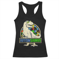 Funny Autism Awareness Dinosaur Racerback Tank Top Autismsaurus Puzzle Pieces