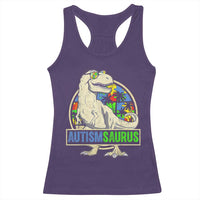 Funny Autism Awareness Dinosaur Racerback Tank Top Autismsaurus Puzzle Pieces
