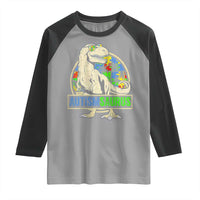 Funny Autism Awareness Dinosaur Raglan Shirt Autismsaurus Puzzle Pieces