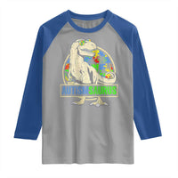 Funny Autism Awareness Dinosaur Raglan Shirt Autismsaurus Puzzle Pieces