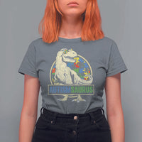 Funny Autism Awareness Dinosaur T Shirt For Women Autismsaurus Puzzle Pieces