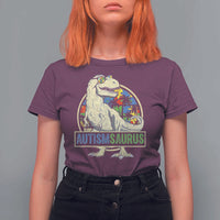 Funny Autism Awareness Dinosaur T Shirt For Women Autismsaurus Puzzle Pieces