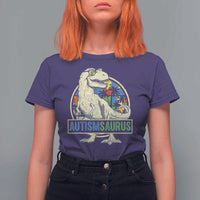 Funny Autism Awareness Dinosaur T Shirt For Women Autismsaurus Puzzle Pieces