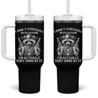 Funny Autism Awareness Cowboy Raccoon Tumbler With Handle I Don't Struggle With Autism I'm Actually Very Good At It