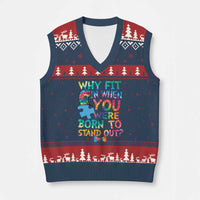 Funny Autism Awareness V-Neck Knit Sweater Vest Why Fit In When You Were Born To Stand Out Puzzle