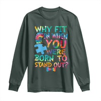 Funny Autism Awareness Long Sleeve Shirt Why Fit In When You Were Born To Stand Out Puzzle