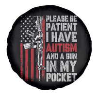 Funny Please Be Patient I Have Autism And A Gun In My Pocket Spare Tire Cover Autism Awareness Vintage American Flag
