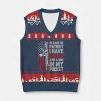 Funny Please Be Patient I Have Autism And A Gun In My Pocket V-Neck Knit Sweater Vest Autism Awareness Vintage American Flag