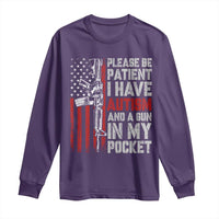 Funny Please Be Patient I Have Autism And A Gun In My Pocket Long Sleeve Shirt Autism Awareness Vintage American Flag