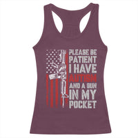 Funny Please Be Patient I Have Autism And A Gun In My Pocket Racerback Tank Top Autism Awareness Vintage American Flag