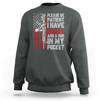 Funny Please Be Patient I Have Autism And A Gun In My Pocket Sweatshirt Autism Awareness Vintage American Flag