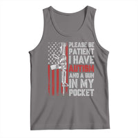 Funny Please Be Patient I Have Autism And A Gun In My Pocket Tank Top Autism Awareness Vintage American Flag