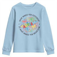 Funny Autism Awareness What Makes You Different Is What Makes You Beautiful Youth Sweatshirt Coquette Puzzle