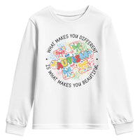 Funny Autism Awareness What Makes You Different Is What Makes You Beautiful Youth Sweatshirt Coquette Puzzle