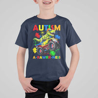 Funny Autism Awareness Dinosaur T Shirt For Kid Autism Arawrrness Monster Truck Puzzle Pieces