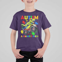 Funny Autism Awareness Dinosaur T Shirt For Kid Autism Arawrrness Monster Truck Puzzle Pieces