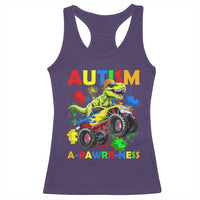 Funny Autism Awareness Dinosaur Racerback Tank Top Autism Arawrrness Monster Truck Puzzle Pieces