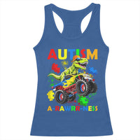 Funny Autism Awareness Dinosaur Racerback Tank Top Autism Arawrrness Monster Truck Puzzle Pieces