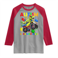 Funny Autism Awareness Dinosaur Raglan Shirt Autism Arawrrness Monster Truck Puzzle Pieces