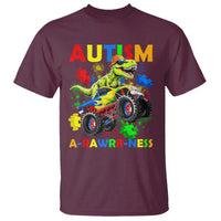 Funny Autism Awareness Dinosaur T Shirt Autism Arawrrness Monster Truck Puzzle Pieces