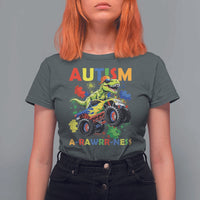 Funny Autism Awareness Dinosaur T Shirt For Women Autism Arawrrness Monster Truck Puzzle Pieces