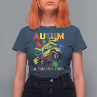 Funny Autism Awareness Dinosaur T Shirt For Women Autism Arawrrness Monster Truck Puzzle Pieces