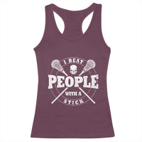 Funny Lacrosse Lax Racerback Tank Top I Beat People With A Stick Skull