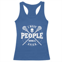 Funny Lacrosse Lax Racerback Tank Top I Beat People With A Stick Skull