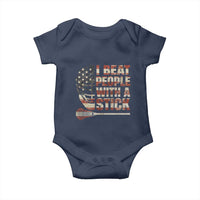 Funny Lacrosse Lax Baby Onesie I Beat People With A Stick Vintage American Flag