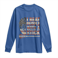 Funny Lacrosse Lax Long Sleeve Shirt I Beat People With A Stick Vintage American Flag