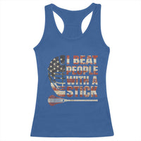 Funny Lacrosse Lax Racerback Tank Top I Beat People With A Stick Vintage American Flag