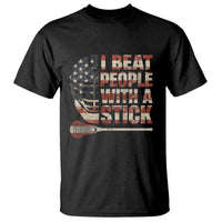 Funny Lacrosse Lax T Shirt I Beat People With A Stick Vintage American Flag