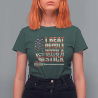 Funny Lacrosse Lax T Shirt For Women I Beat People With A Stick Vintage American Flag