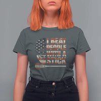Funny Lacrosse Lax T Shirt For Women I Beat People With A Stick Vintage American Flag