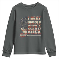 Funny Lacrosse Lax Youth Sweatshirt I Beat People With A Stick Vintage American Flag
