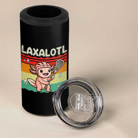 Funny Axolotl Lacrosse LAX Laxalotl 4 in 1 Can Cooler Tumbler Lacrosse Player Retro Vintage