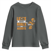Funny Lacrosse Lax Player Youth Sweatshirt Life's About Goals And Assists