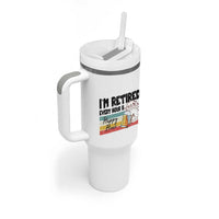 Funny Retirement Tumbler With Handle I'm Retired Every Hour Is A Happy Hour Retro Vintage - Wonder Print Shop