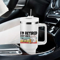 Funny Retirement Tumbler With Handle I'm Retired Every Hour Is A Happy Hour Retro Vintage - Wonder Print Shop