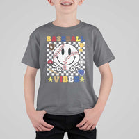 Funny Baseball Vibes T Shirt For Kid Retro Groove Green Ball Smiley Face - Wonder Print Shop