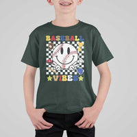 Funny Baseball Vibes T Shirt For Kid Retro Groove Green Ball Smiley Face - Wonder Print Shop