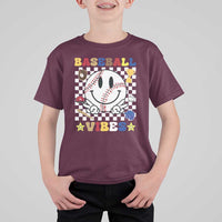 Funny Baseball Vibes T Shirt For Kid Retro Groove Green Ball Smiley Face - Wonder Print Shop