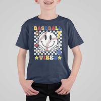 Funny Baseball Vibes T Shirt For Kid Retro Groove Green Ball Smiley Face - Wonder Print Shop