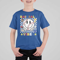 Funny Baseball Vibes T Shirt For Kid Retro Groove Green Ball Smiley Face - Wonder Print Shop