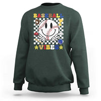 Funny Baseball Vibes Sweatshirt Retro Groove Green Ball Smiley Face - Wonder Print Shop