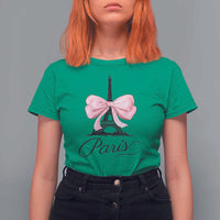 Eiffel Tower French T Shirt For Women Paris Coquette France Pink Bow Aesthetic - Wonder Print Shop