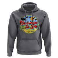 Funny Christmas In July Hoodie Flamingo With Santa Claus Palm Tree - Wonder Print Shop