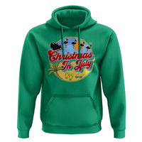 Funny Christmas In July Hoodie Flamingo With Santa Claus Palm Tree - Wonder Print Shop